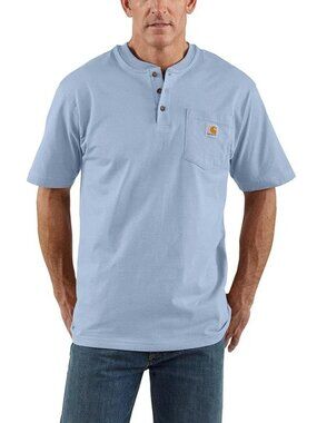 CARHARTT Men's Dearborn Loose Henley T-Shirt Size L Tall In Fog Blue